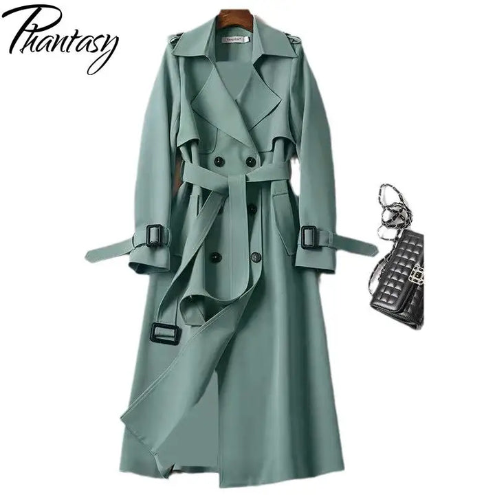 Phantasy Women’s Lace-Up British Style Trench Coat-HighTouch