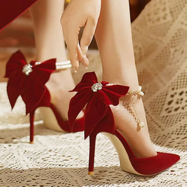 Luxury Butterfly Pearl Pointed Toe High Heel Pumps-HighTouch