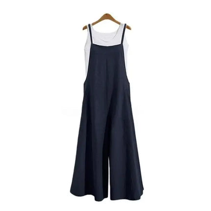 Cotton-Linen Wide-Leg Bib Jumpsuit