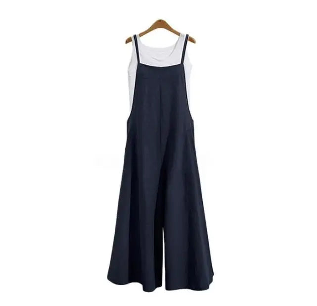 Cotton-Linen Wide-Leg Bib Jumpsuit-HighTouch