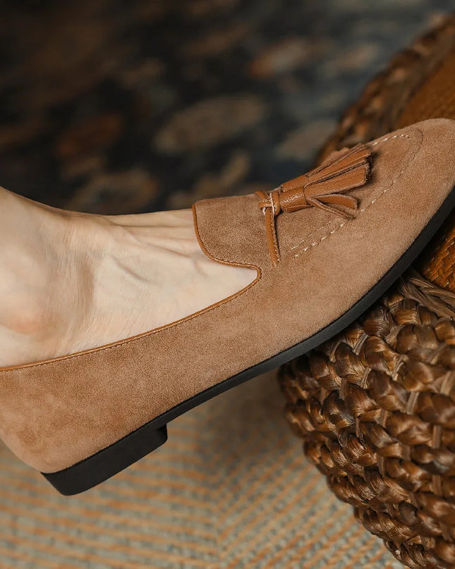 Women’s Natural Suede Fringe Moccasin Ballet Flats