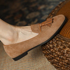Women’s Natural Suede Fringe Moccasin Ballet Flats-HighTouch