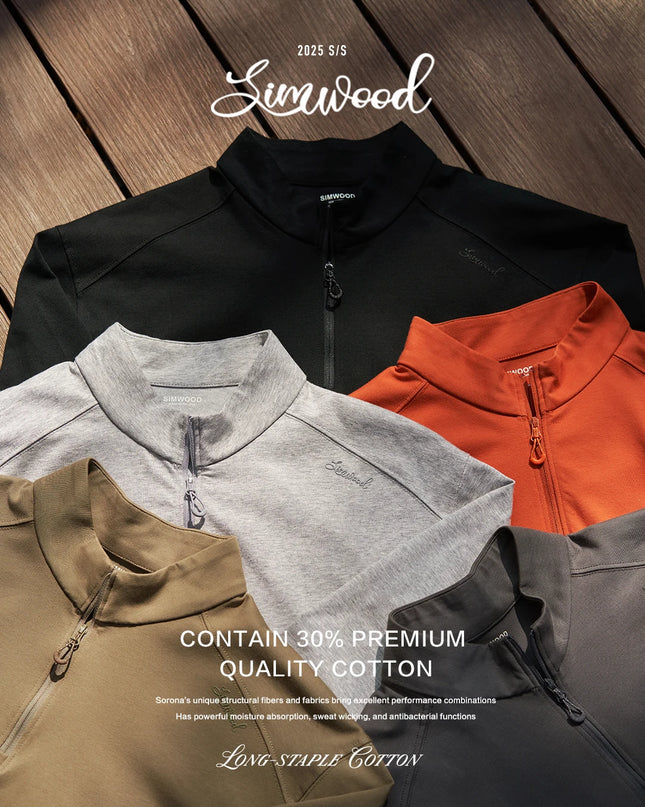SIMWOOD | Sorona Half-Zip Long Sleeve Tee – Regular Fit T-Shirts, 230gsm