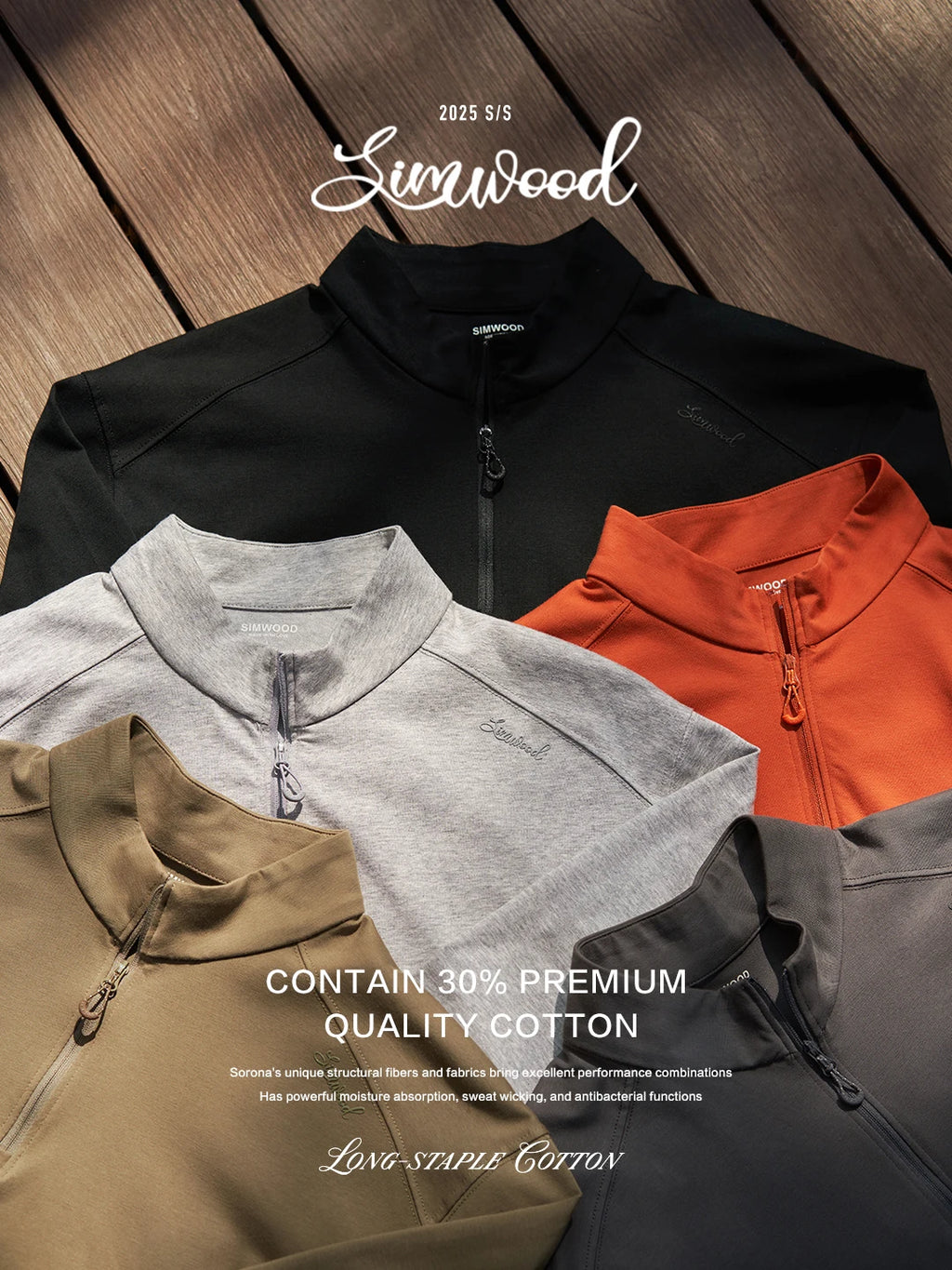 SIMWOOD | Sorona Half-Zip Long Sleeve Tee – Regular Fit T-Shirts, 230gsm
