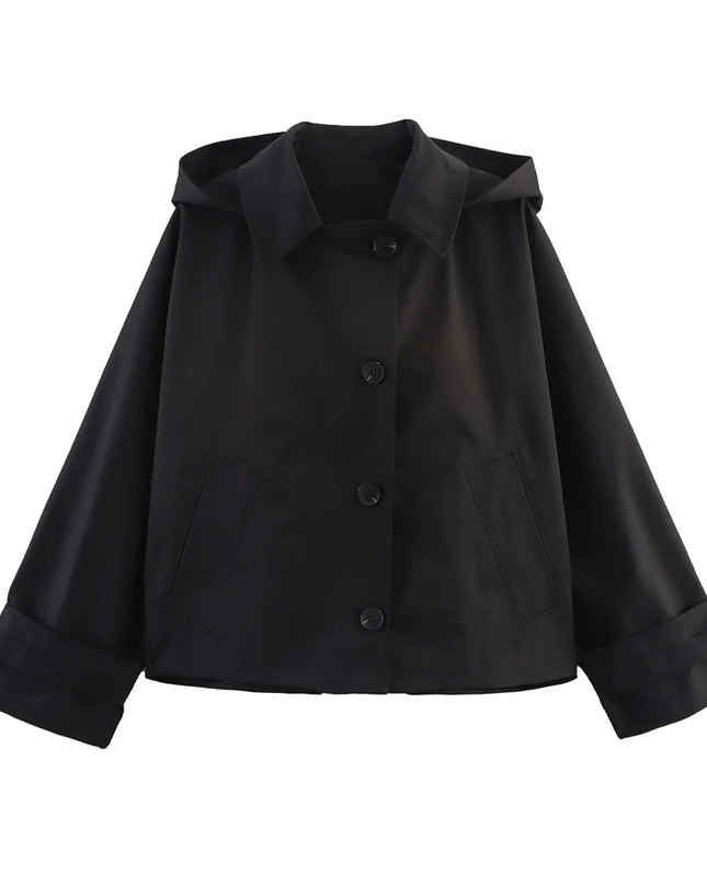 Men’s Hooded Lapel Single-Breasted Short Trench Coat