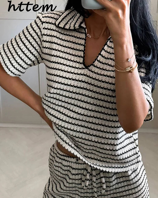 Women’s Knit Striped Pullover & Pants Set