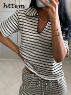 Women’s Knit Striped Pullover & Pants Set-HighTouch