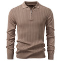 Premium Textured Zip-Collar Polo – Slim Fit Long Sleeve Men’s Business Casual