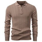 Premium Textured Zip-Collar Polo – Slim Fit Long Sleeve Men’s Business Casual-HighTouch