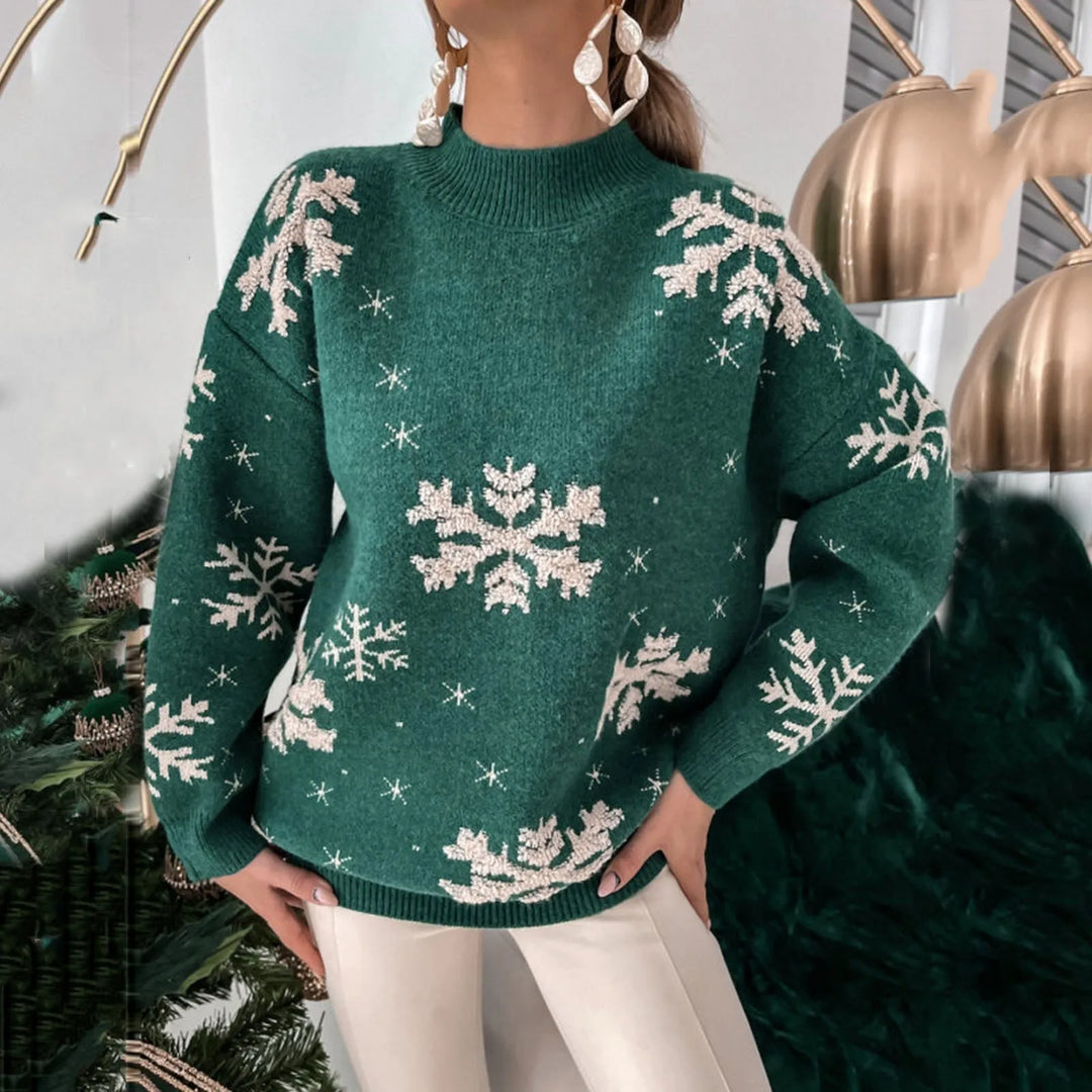 Women's Sparkle Print Snowflake Drop Shoulder Sweater