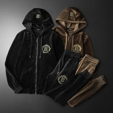 Men’s Gold Velvet Tracksuit – Hooded Zip Jacket & Joggers