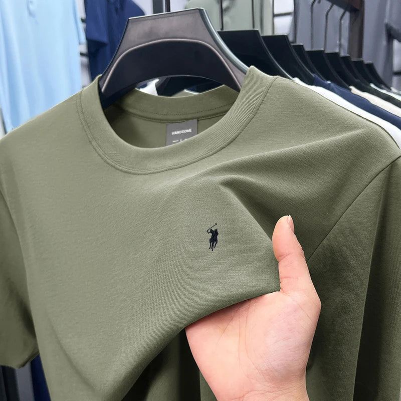 Premium Embroidered Cotton Crew-Neck Tee – High-End Casual Summer Style-HighTouch