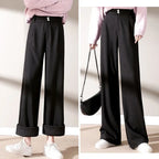 Women High Waist Wool Blend Straight Leg Trousers-HighTouch