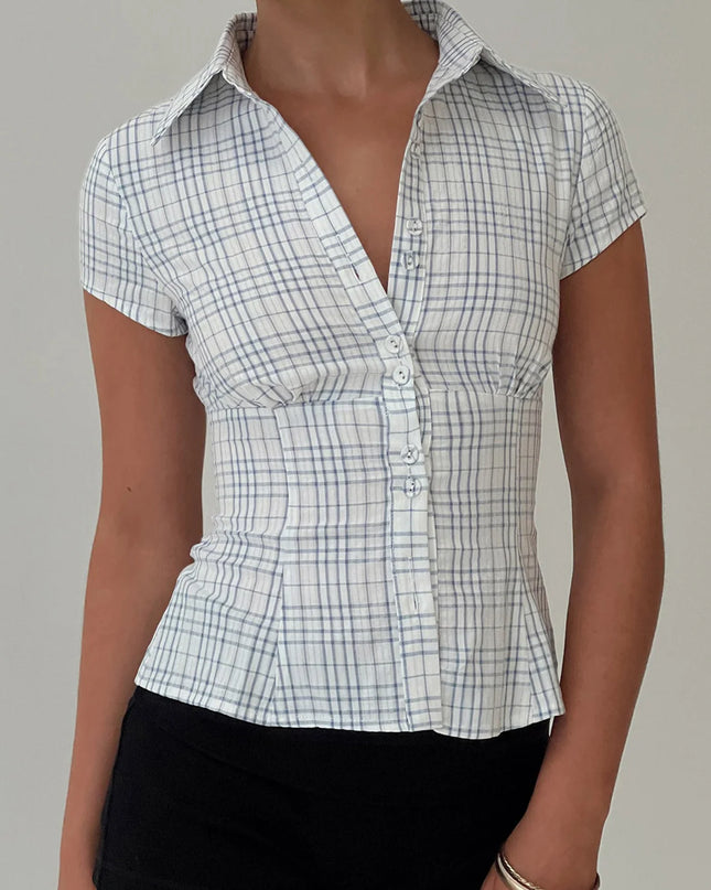 Plaid Button-Down Shirt – 90s Summer Top for Women