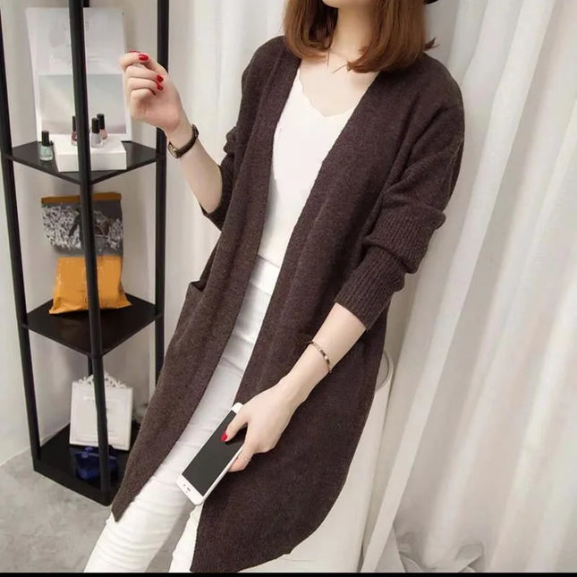Women’s Long Winter Zipper Jacket – Elegant Street-Style Coat with Pockets