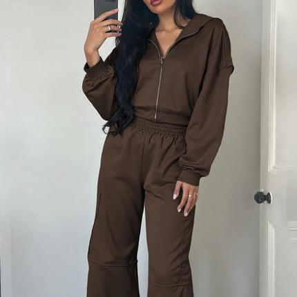 Women’s Panel-Stripe Hoodie & Wide-Leg Tracksuit Set – Sporty Retro Comfort