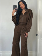 Women’s Panel-Stripe Hoodie & Wide-Leg Tracksuit Set – Sporty Retro Comfort