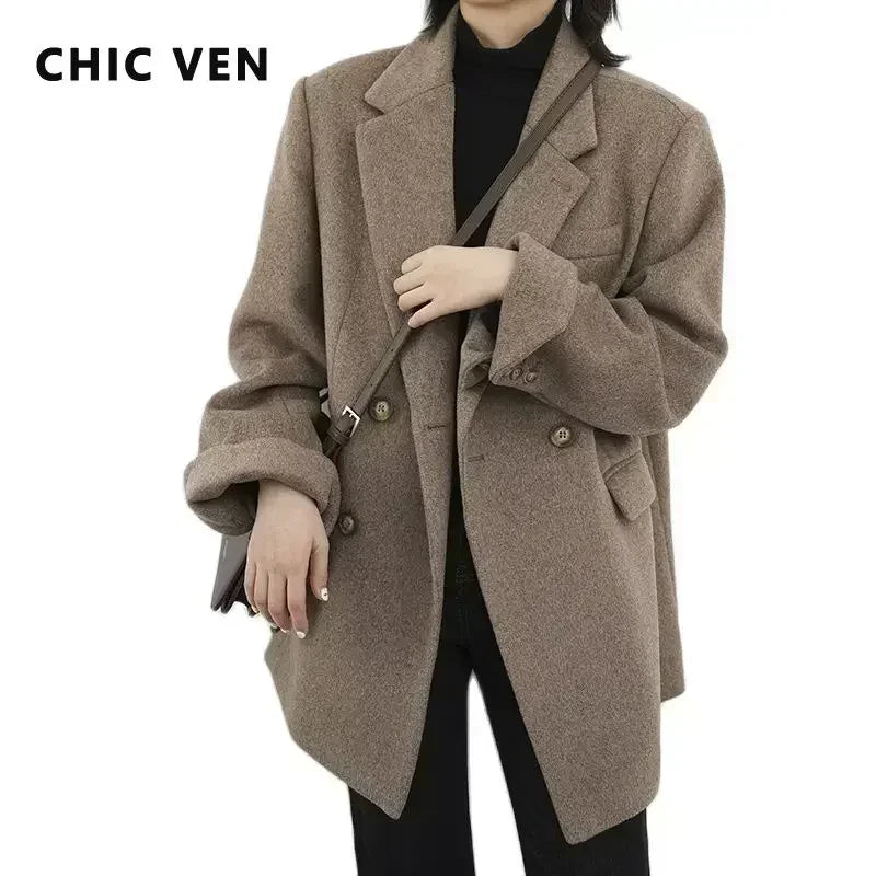 Mid-Long Wool Blend Overcoat for Women