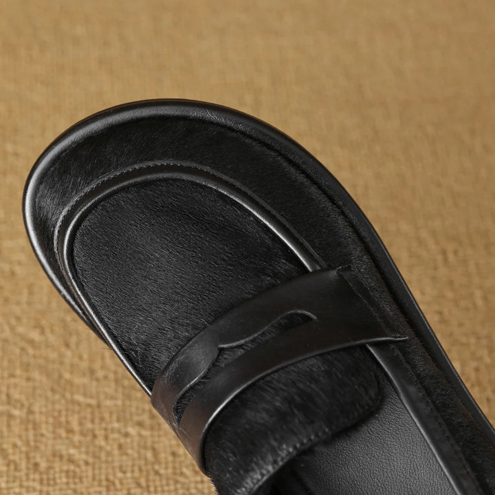 Premium Cowhide & Horsehair Women’s Moccasin Loafers-HighTouch