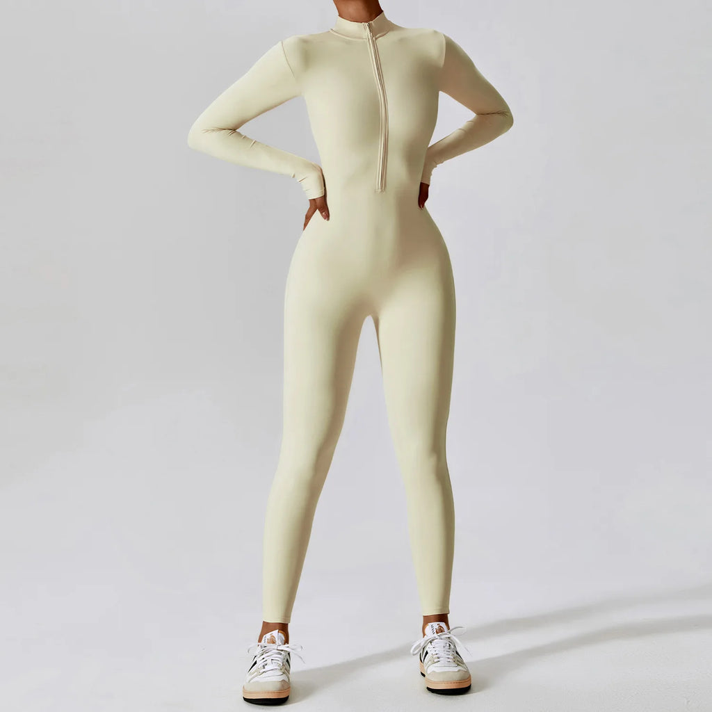 Women’s Slim Fit Jumpsuit Long Sleeve Zip Front Casual Outfit-HighTouch