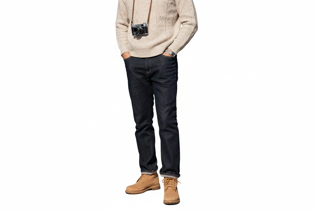 Heavyweight Fadeless Denim Jeans Men – Regular Fit Autumn Brushed Liner-HighTouch