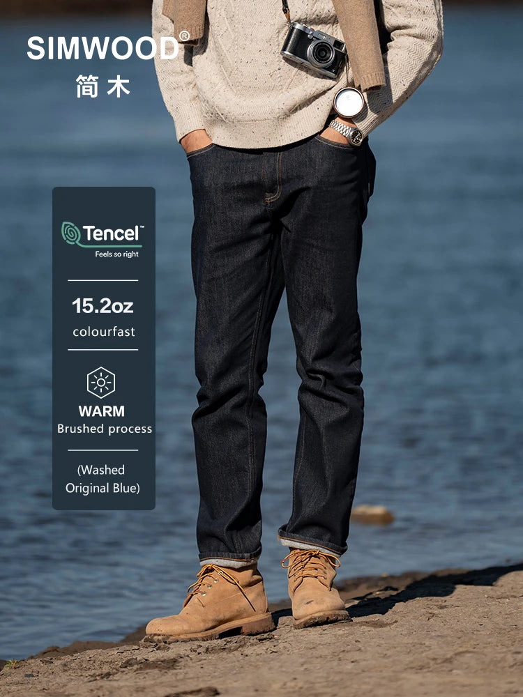 Heavyweight  Fadeless Denim Jeans Men – Regular Fit Autumn Brushed Liner