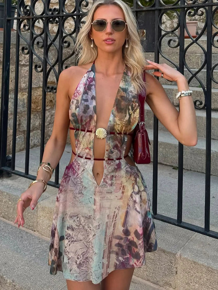 Halter Mesh Splice Mini Dress | Backless Bodycon Party Dress