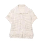 Women Knit Tassel Cardigan Skirt Set 2 Piece Casual Outfit-HighTouch