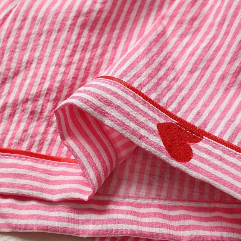 Pink Heart Print Short‑Sleeve Pajama Set-HighTouch
