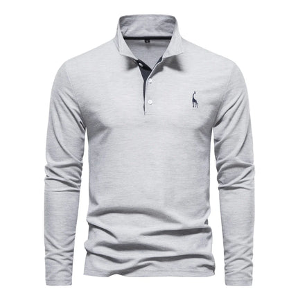 Men’s Deer-Embroidered Long Sleeve Polo