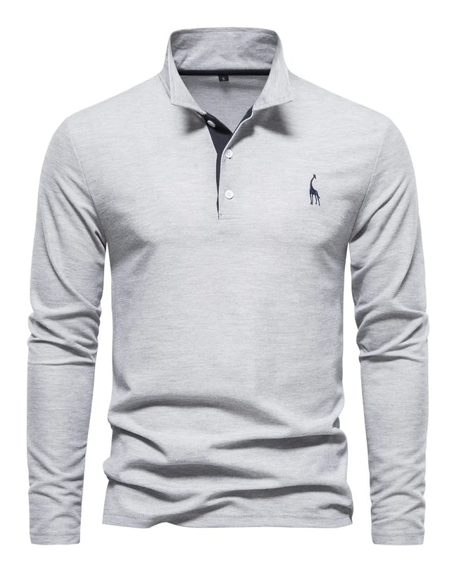 Men’s Deer-Embroidered Long Sleeve Polo