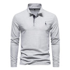 Men’s Deer-Embroidered Long Sleeve Polo-HighTouch
