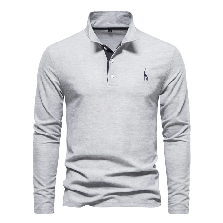 Men’s Deer-Embroidered Long Sleeve Polo-HighTouch