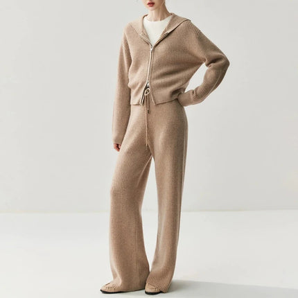 Women’s Cashmere Knitted Hooded Set