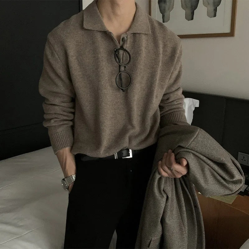 Light Luxury Knit Polo Neck Sweater Men