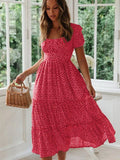 Vintage Floral Square‑Collar Puff‑Sleeve Maxi Dress with Slit-HighTouch