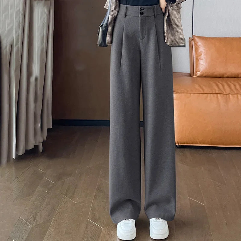 High-Waisted Wool Blend Straight-Leg Trousers