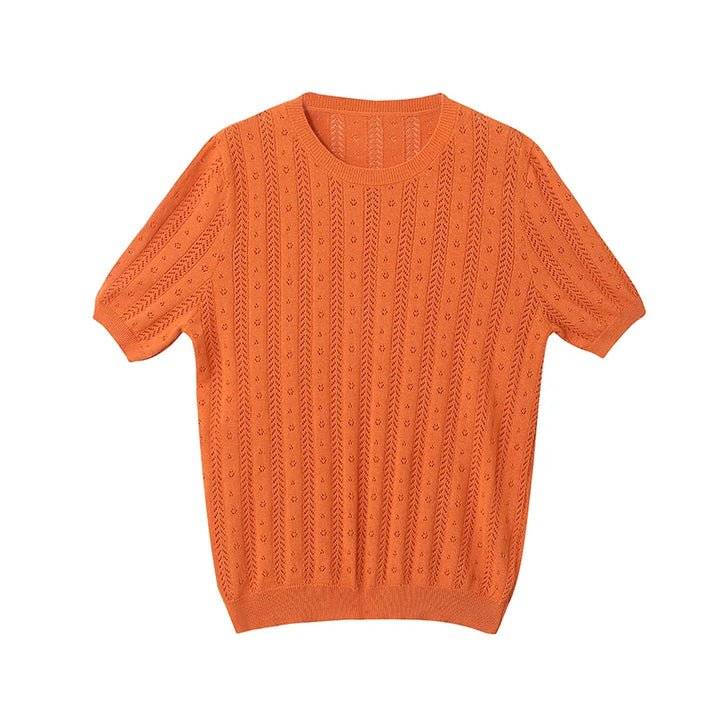 Distressed 100% Cotton Tee – Korean Knit Summer Top-HighTouch