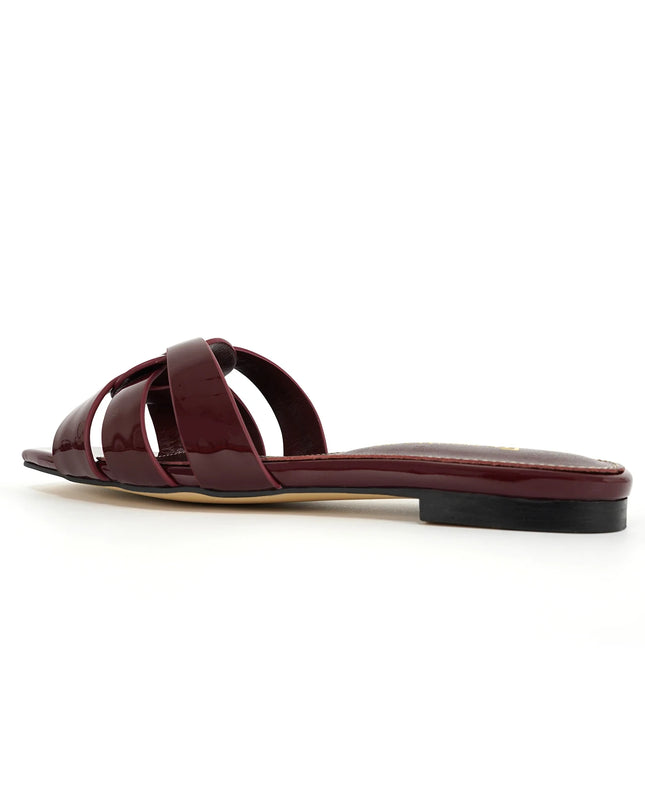 Genuine Leather Square Toe Summer Slides