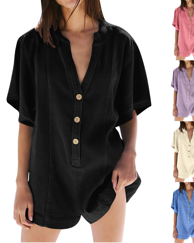 Plus‑Size Button‑Front Short‑Sleeve Romper