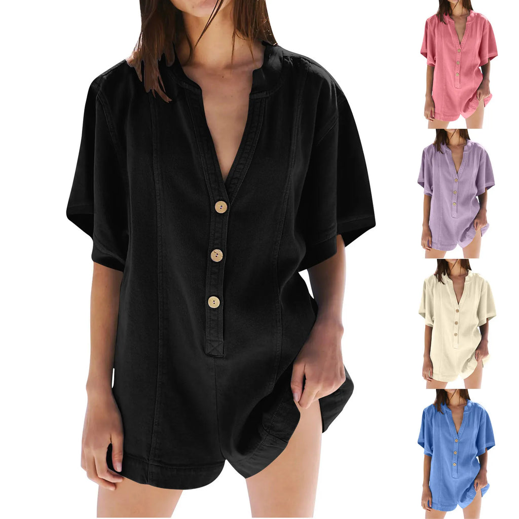 Plus‑Size Button‑Front Short‑Sleeve Romper
