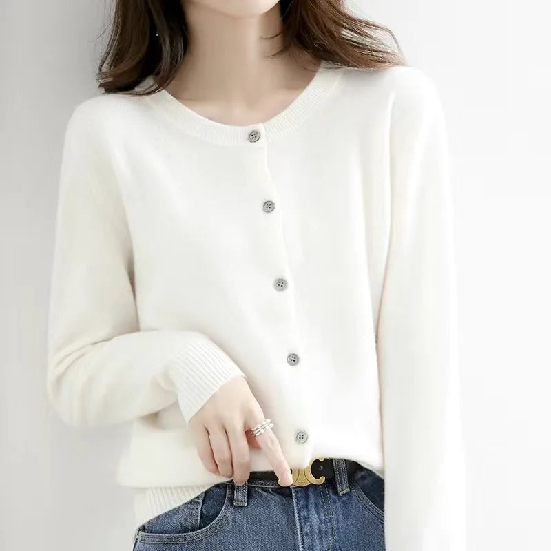 Women's Cardigans Sweater O-neck Solid Cardigans-HighTouch