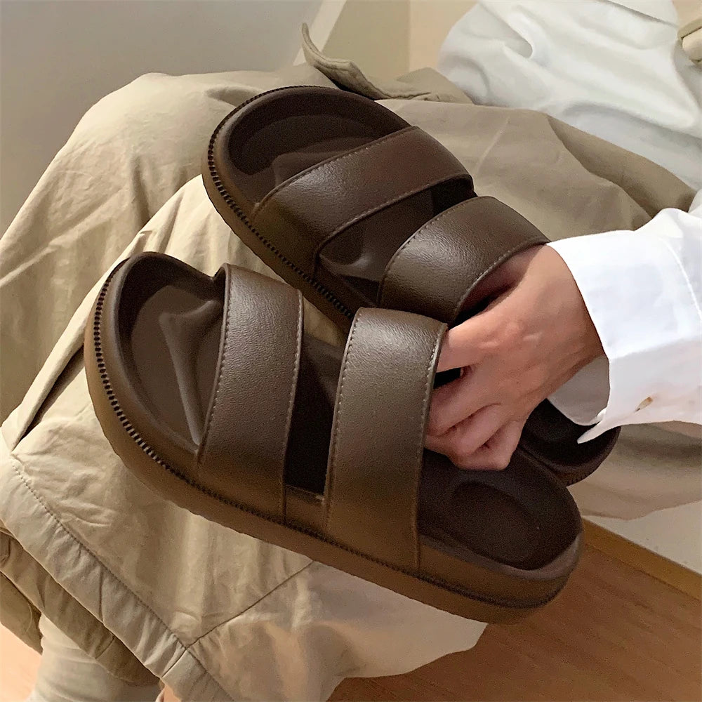 Women’s Simple Beach Sandals Summer Slip-On Flat Shoes-HighTouch