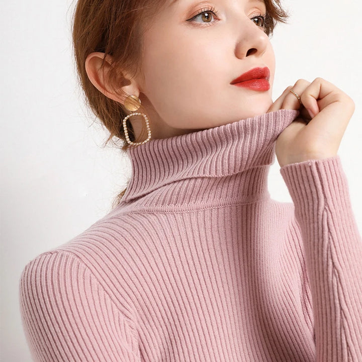 Women's Cashmere Turtleneck Sweater Soft Knit Autumn Winter Top-HighTouch