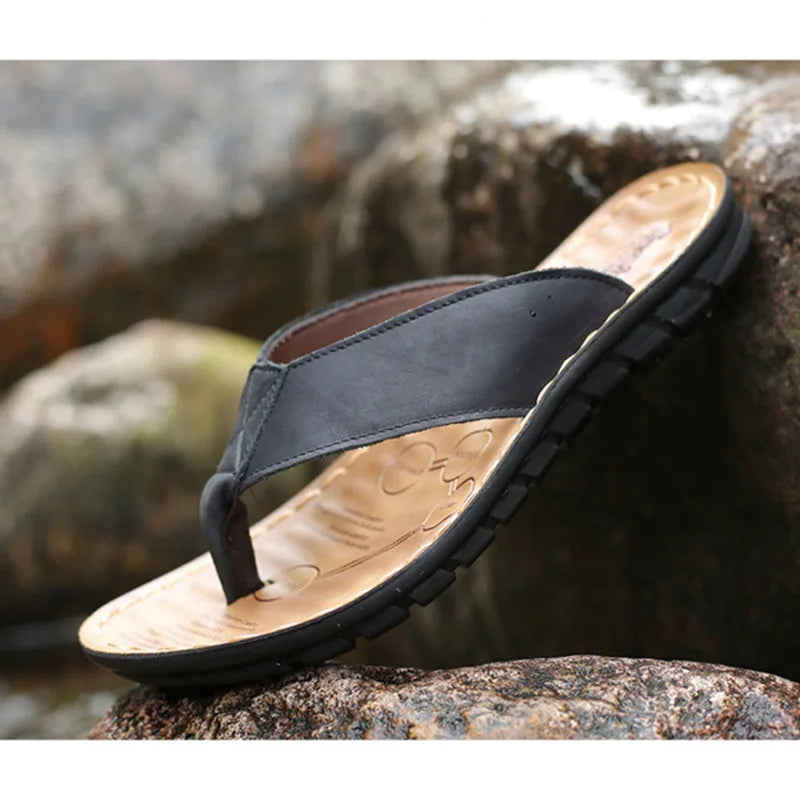 Premium Leather Flip-Flops for Men – Cushioned, Breathable & Non-Slip