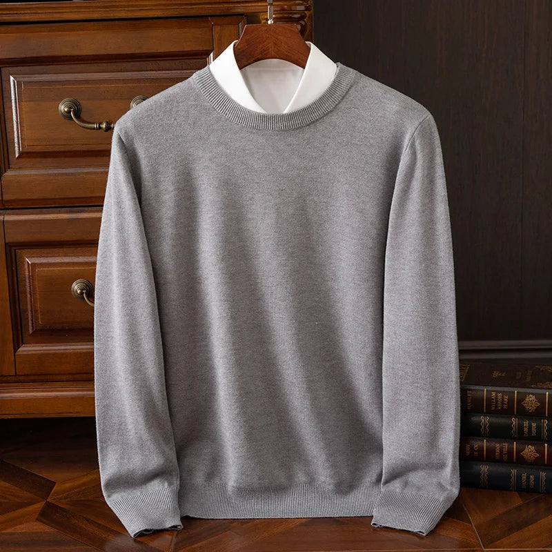 Men’s Merino Wool Sweater Premium Long Sleeve Knit Pullover-HighTouch