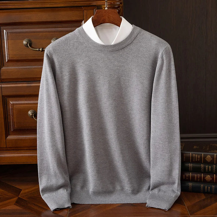 Men’s Merino Wool Sweater Premium Long Sleeve Knit Pullover-HighTouch