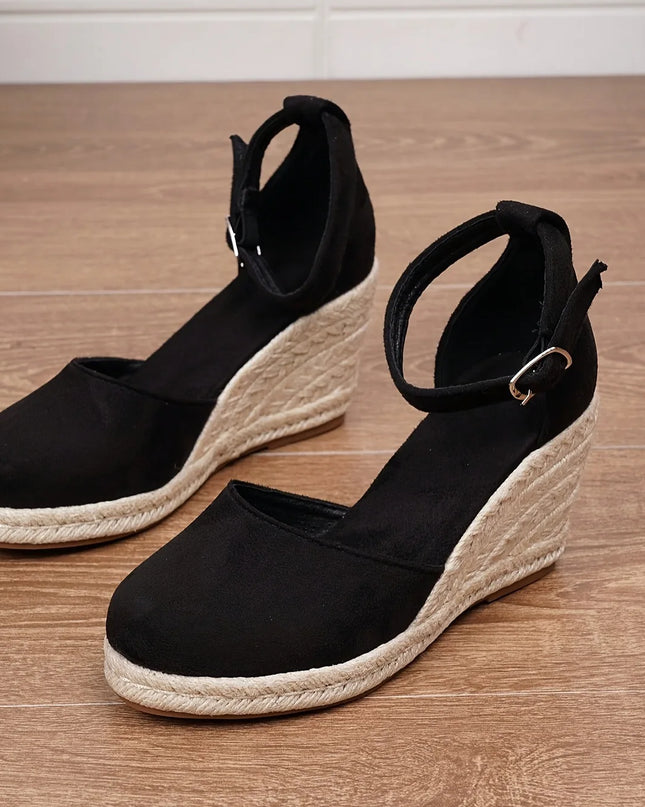 Suede Ankle-Strap Espadrille Wedges Sandals Women