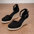 Suede Ankle-Strap Espadrille Wedges Sandals Women-HighTouch