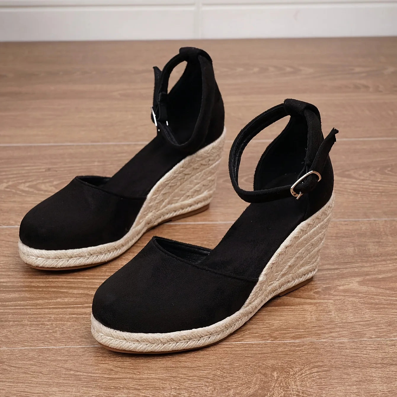 Suede Ankle-Strap Espadrille Wedges Sandals Women
